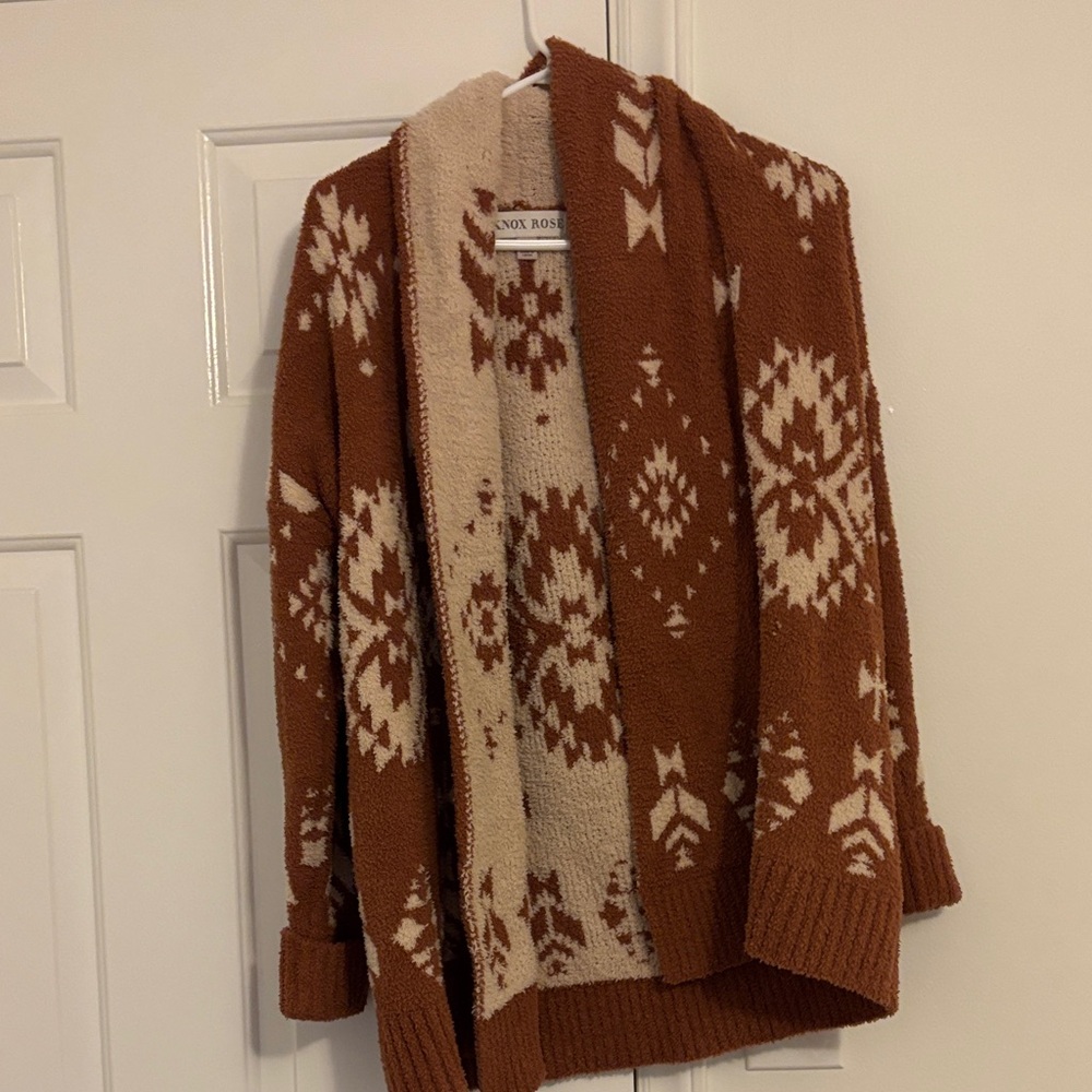Knox Rose Brown and Cream Patterned Cardigan